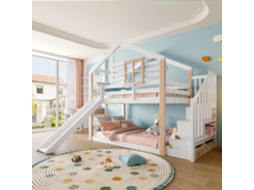 Beliche infantil escandinavo com escorregador, escada com arrumação e grades de segurança, madeira maciça VSOGA