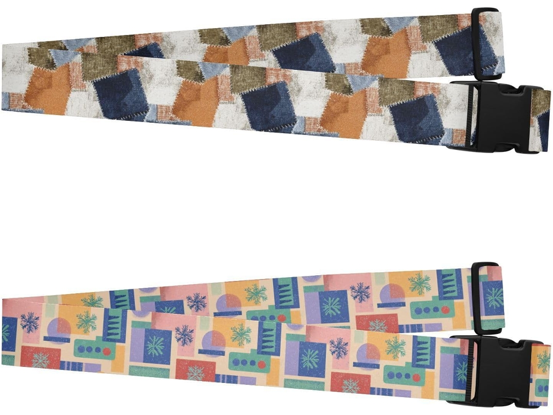 Conjunto De 2 Cintas Bagagem Em Tecido Patchwork Multicolorido, Alças Portáteis E Ajustáveis Malas, Acessórios