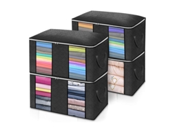 Conjunto De 4 Sacos De Armazenamento Pretos Para Roupas, 60x40x35cm, Saco Grande Para Guardar Roupas Debaixo Da Cama, Dobrável