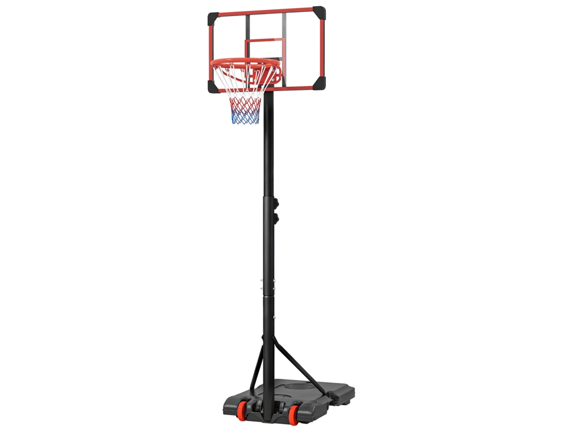 Cesto de Basquete Ajustável 178-208cm com base preenchível, rodas e cor vermelha e preta | S/MARCA