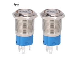 Interruptor De Botão De Pressão De Metal 5 Pinos 16mm Auto-reset Com Luz 12vdc Amarelo 2pcs