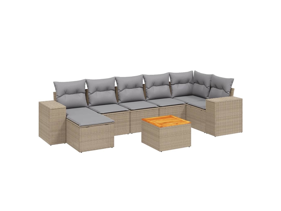 Conjunto de 8 Sofás para Jardim com Almofadões Vime Pe Bege MAISON EXCLUSIVE (8 pcs)