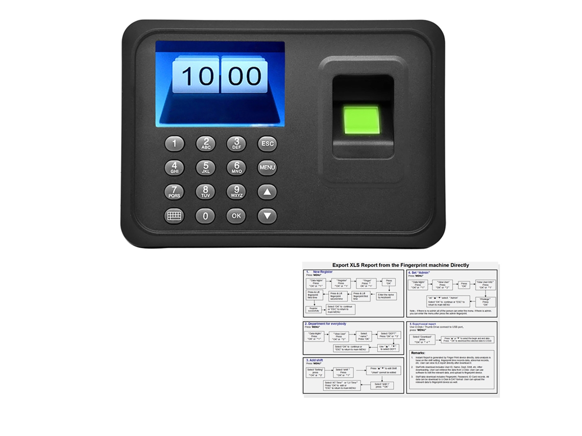 Máquina De Ponto De Impressão Digital Eletrônica (com Tela Lcd De 2,4 Polegadas, Registro De Ponto Sem Software)