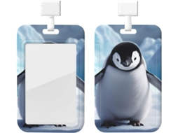 Porta Crachá Com Impressão De Pinguins Fofos E Cordão, Camada Protetora Plástica Impermeável Crachás Identificação