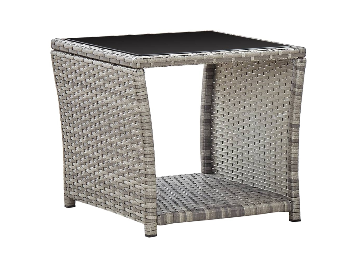 Vidaxl Mesa De Centro 45x45x40 Cm Vime Pe E Vidro Cinzento