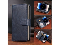 Capa Compatível Com Iphone 13 Mini. Carteira/em Couro Legítimo, Azul Royal Com Zíper E Nove Compartimentos Para Cartão