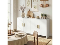Aparador De Cozinha Com 4 Prateleiras, 4 Portas Com Fechamento Suave, Móvel Para Tv De 72 Polegadas, 152x40x80 Cm, Branco