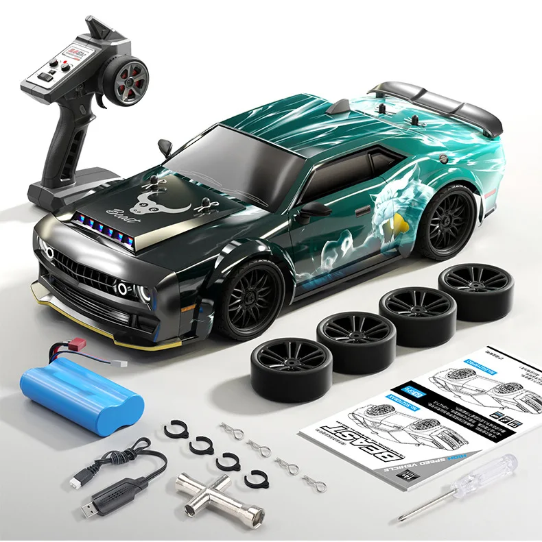 Carro de Controle Remoto, Velocidade Superior a 70 Km/h, Carro Esportivo de Controle Remoto com Tração nas Quatro Rodas Sem Escova. MDUG (verde)