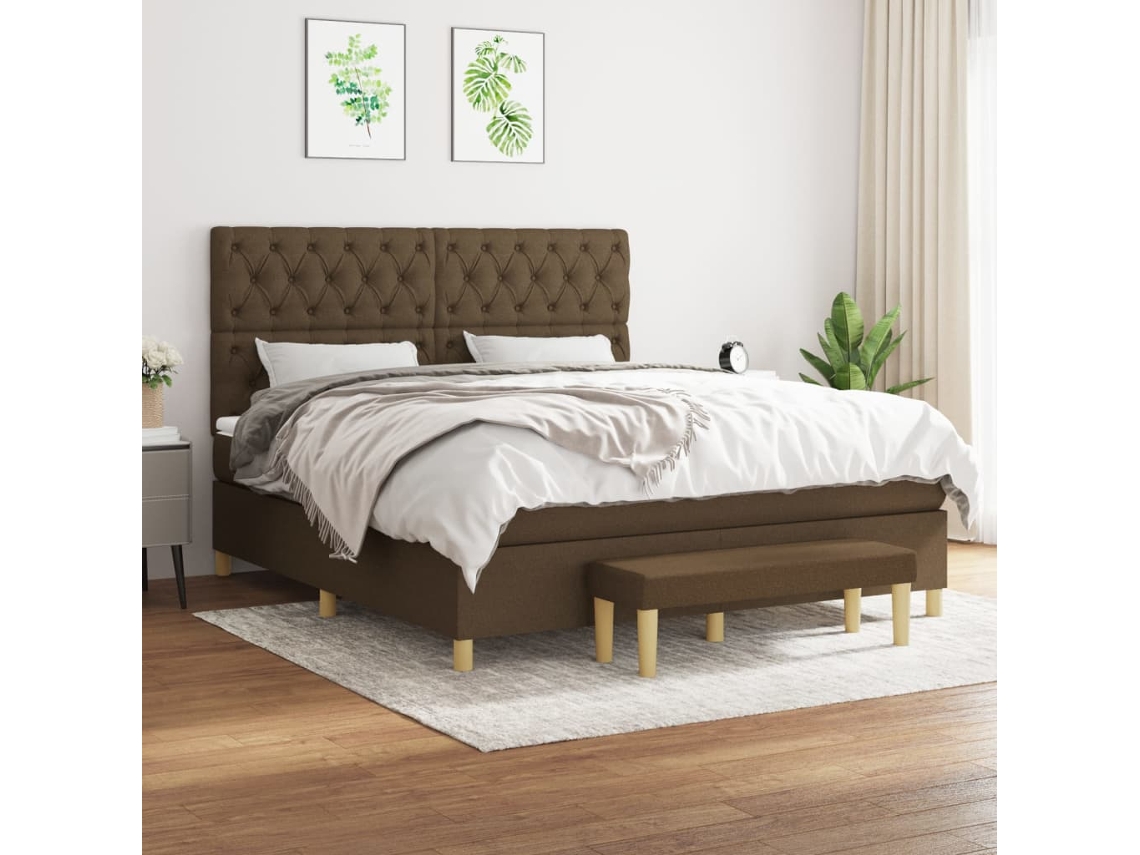 Vidaxl Cama Com Molas/colchão 160x200 Cm Tecido Castanho-escuro