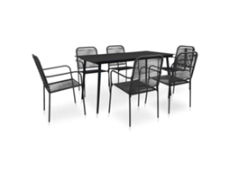 Vidaxl 7 Pcs Conjunto de Jantar P/ Jardim Corda de Algodão e Aço Preto