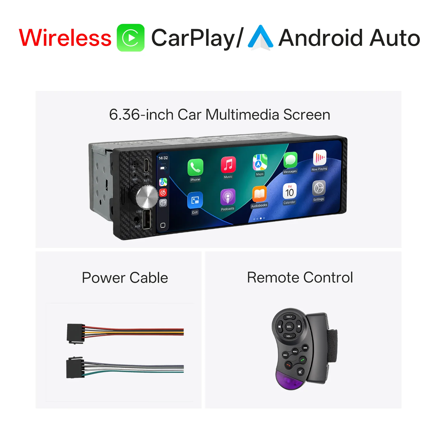 (carplay Sem Fio) Sistema Multimídia Integrado Ao Carro, Tela De 6,36 Polegadas Com Carplay Sem Fio, Android, Fm E Bluetooth.