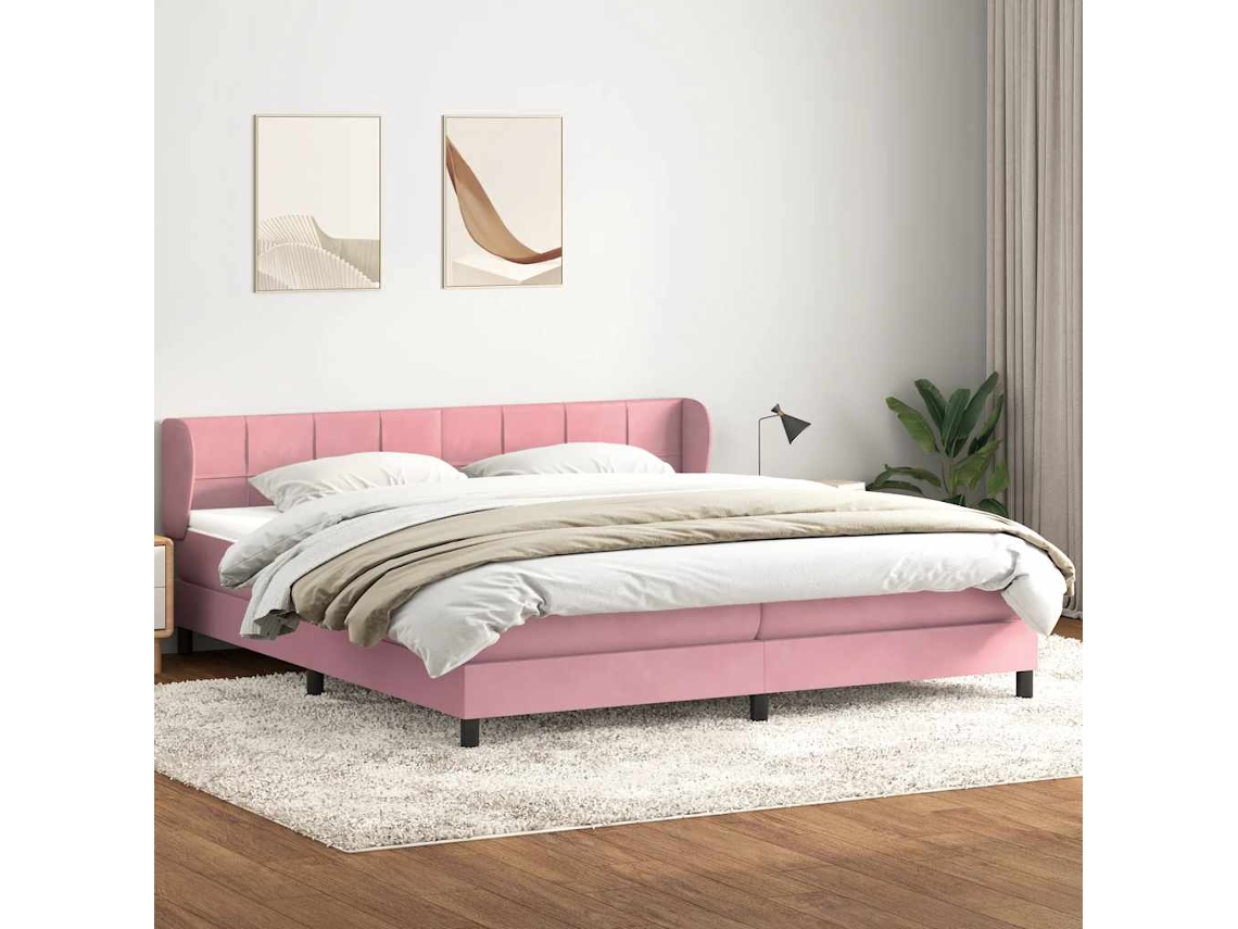 Vidaxl Cama Com Molas/colchões 180x210 Cm Veludo Rosa