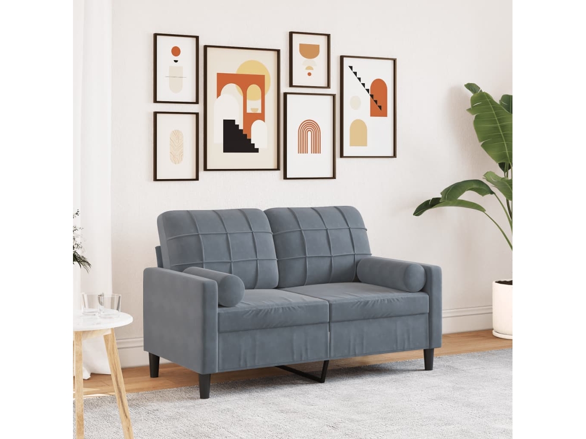 Vidaxl Sofá 2 Lug. C/ Almofadas Decorativas 120 Cm Veludo Cinza-escuro