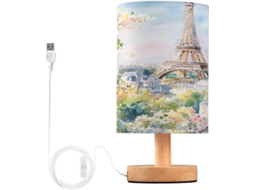 Luminária De Cabeceira Led Com Portas Usb Mesa Leitura Para Quarto Cúpula Tecido E Base Madeira Escritório Dormitório