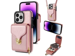 Suporte Casa Pega Ouro Para Iphone 15 Pro Max Pele Sintética Com Porta-cartões Rosa