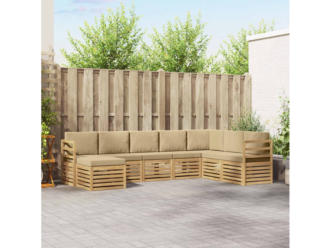 Vidaxl Conjunto De Sofás Para Exterior 8 Unid. Branco E Bege Poliéster