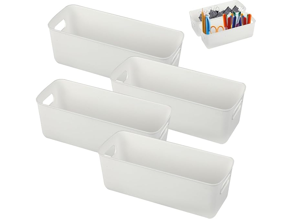 4 Caixas Plástico Branco 27cm P/ Itens Diversos ZYBLSSBB