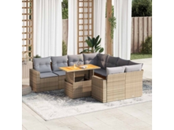 Vidaxl 9 Pcs Conjunto De Sofás P/ Jardim Com Almofadões Vime Pe Bege