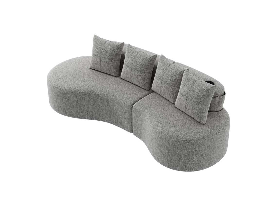 Sofá De Linho Cinza Com 4 Almofadas, Espuma De Alta Densidade E Bolsa Lateral, Conforto E Design Único Para Sala Ou Varanda.