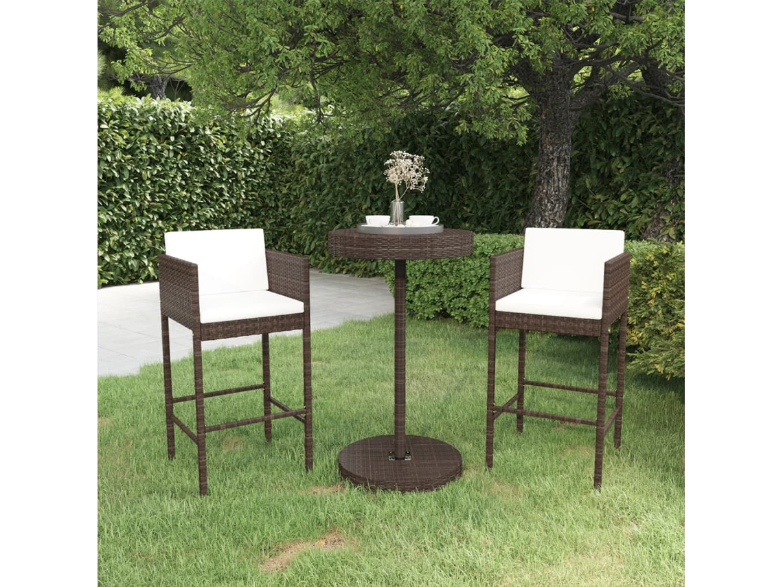 3 Pcs Conjunto De Bar P/ Jardim Com Almofadões Vime Pe Marrom Dkd Home Decor