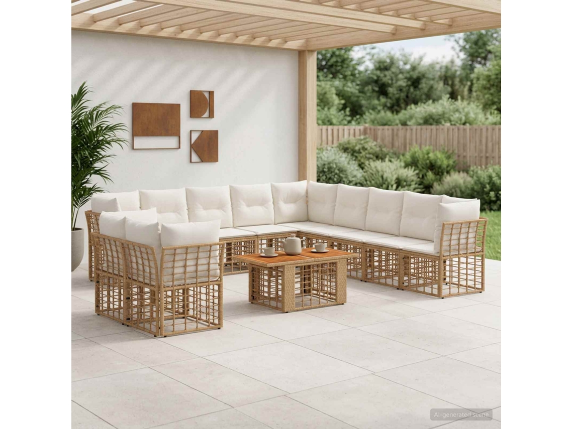 Vidaxl Conjunto De Sofá De Jardim 12 Unid. Natural E Branco Creme