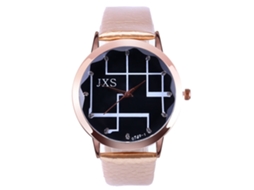Relógio de Pulso Feminino com Pulseira de Couro Pu Estilo Simples Movimento de Quartzo (bege)