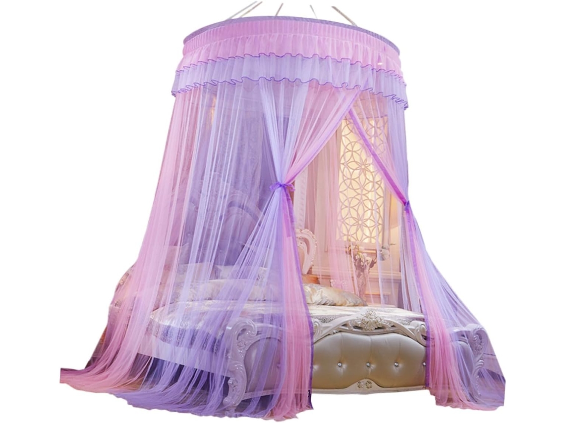 Mosquiteiro De Renda Grande Em Formato Cúpula Para Cama, Cortina Suspensa Anti Insetos, Rosa E Roxo, Leve E Durável Para