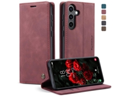 Capa Para Samsung Galaxy S24 Fe 5g Multifuncional Horizontal De Couro Vermelha