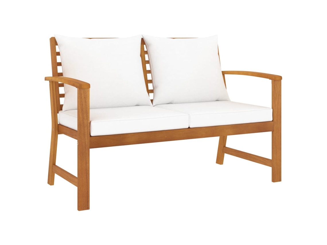 Vidaxl Banco Jardim 120 Cm Com Almofadão Cor Creme Acácia Maciça