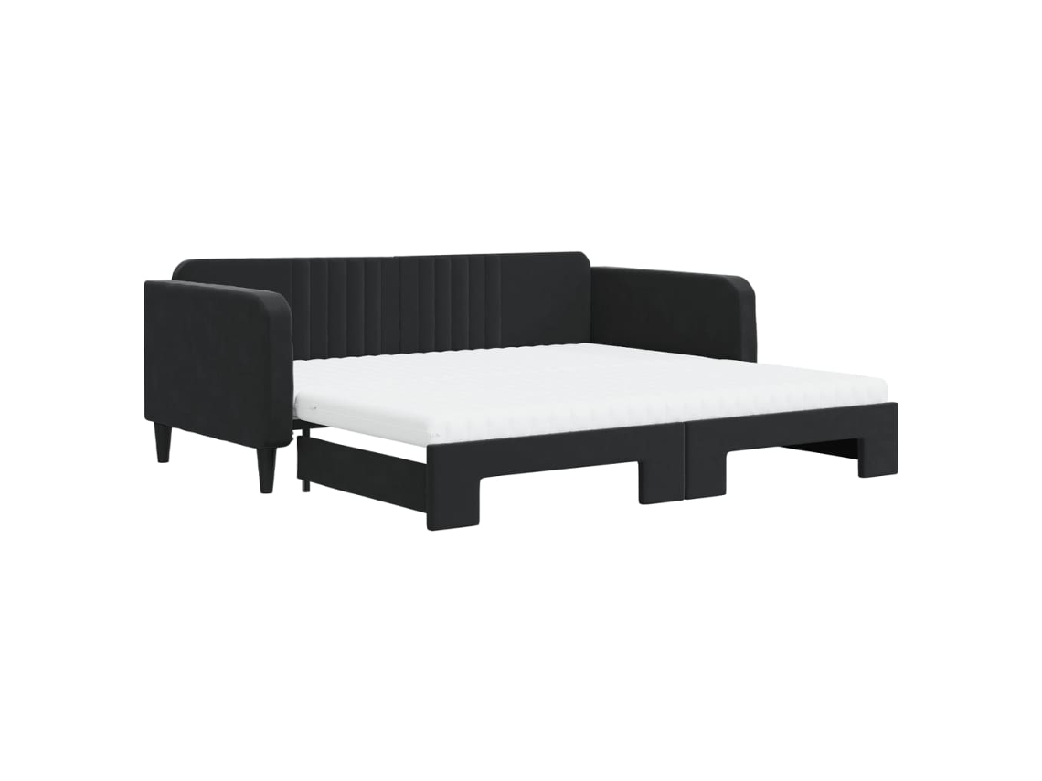 Sofá cama com Gavetão e Colchões (100x200 cm) Veludo Preto MAISON EXCLUSIVE