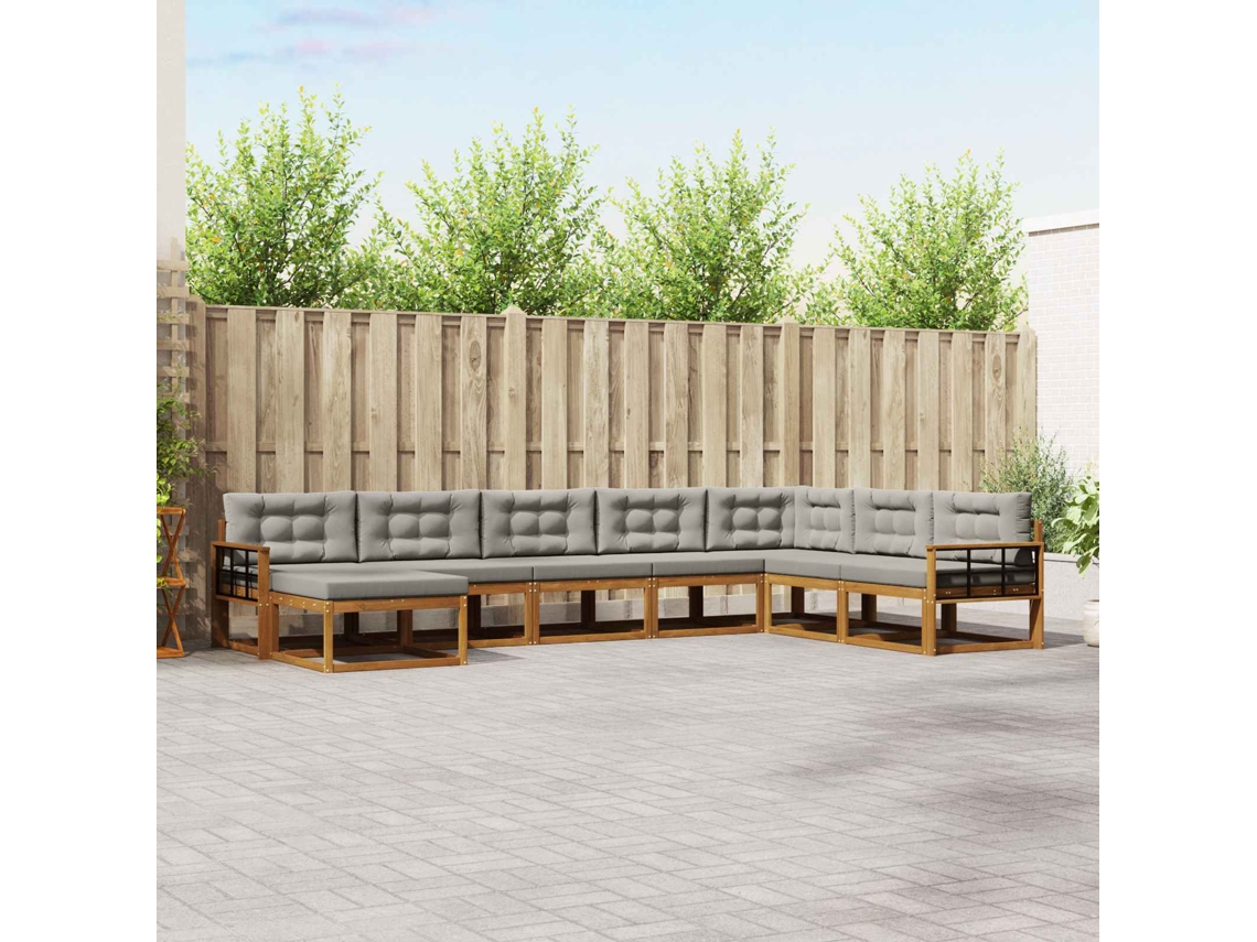 Vidaxl Conjunto De Sofás Para Exterior 8 Unid. Cinza Natural E Claro