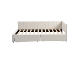 Sofá-cama Estofado Em Veludo 90x200 Cm - Com 2 Gavetas Grandes E Estrado De Ripas - Branco