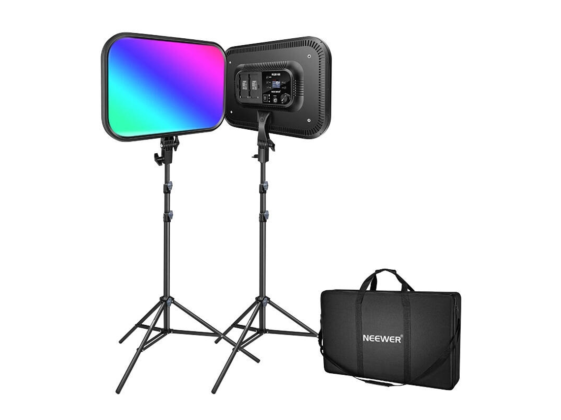 Kit de estúdio LED Neewer RGB168 RGB, duas lâmpadas de 60 W, 2500 K e 8500 K, suportes