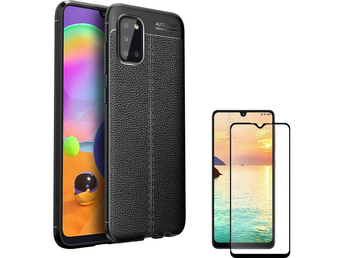 Capa e Película Samsung A31 PHONESHIELD Rugged Leather / Flexguard Full Preto