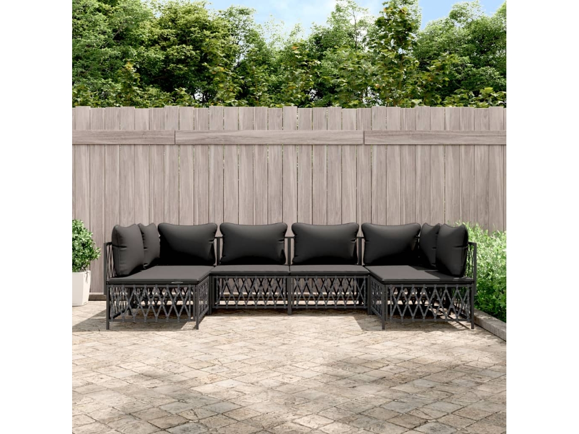Vidaxl 6 Pcs Conjunto Lounge De Jardim Com Almofadões Aço Antracite