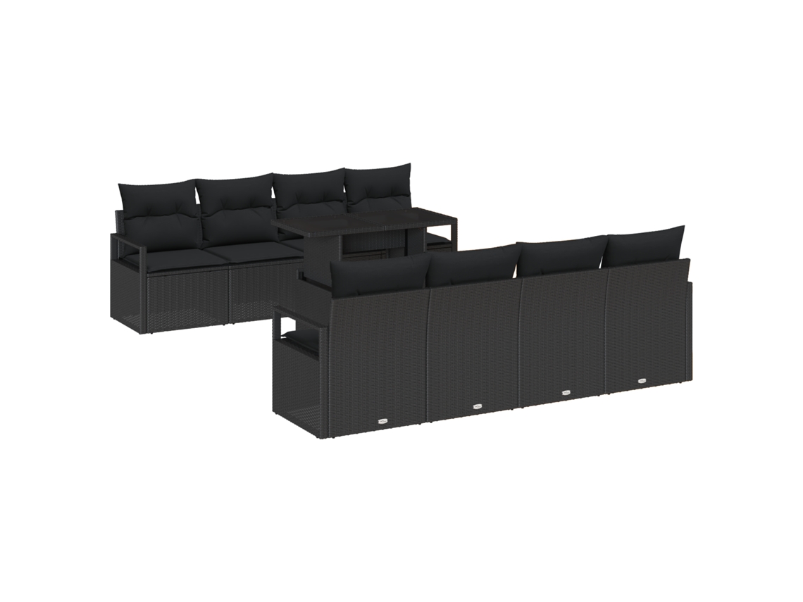 Conjunto 9 Conjunto De Sofás Para Exterior Vidaxl Preto Vime Pe (100 X 55 X 73 Cm)