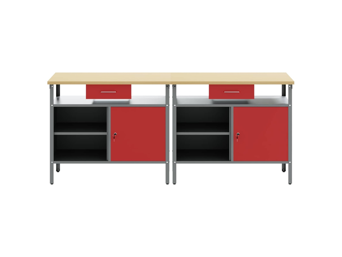 Conjunto de bancada de trabalho, 2 peças, vermelho, 200x55x85 cm, MAISON EXCLUSIVE