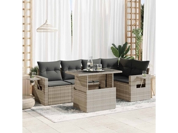 Vidaxl 6 Pcs Conj. Sofás Jardim Com Almofadões Vime Pe Cinzento-claro