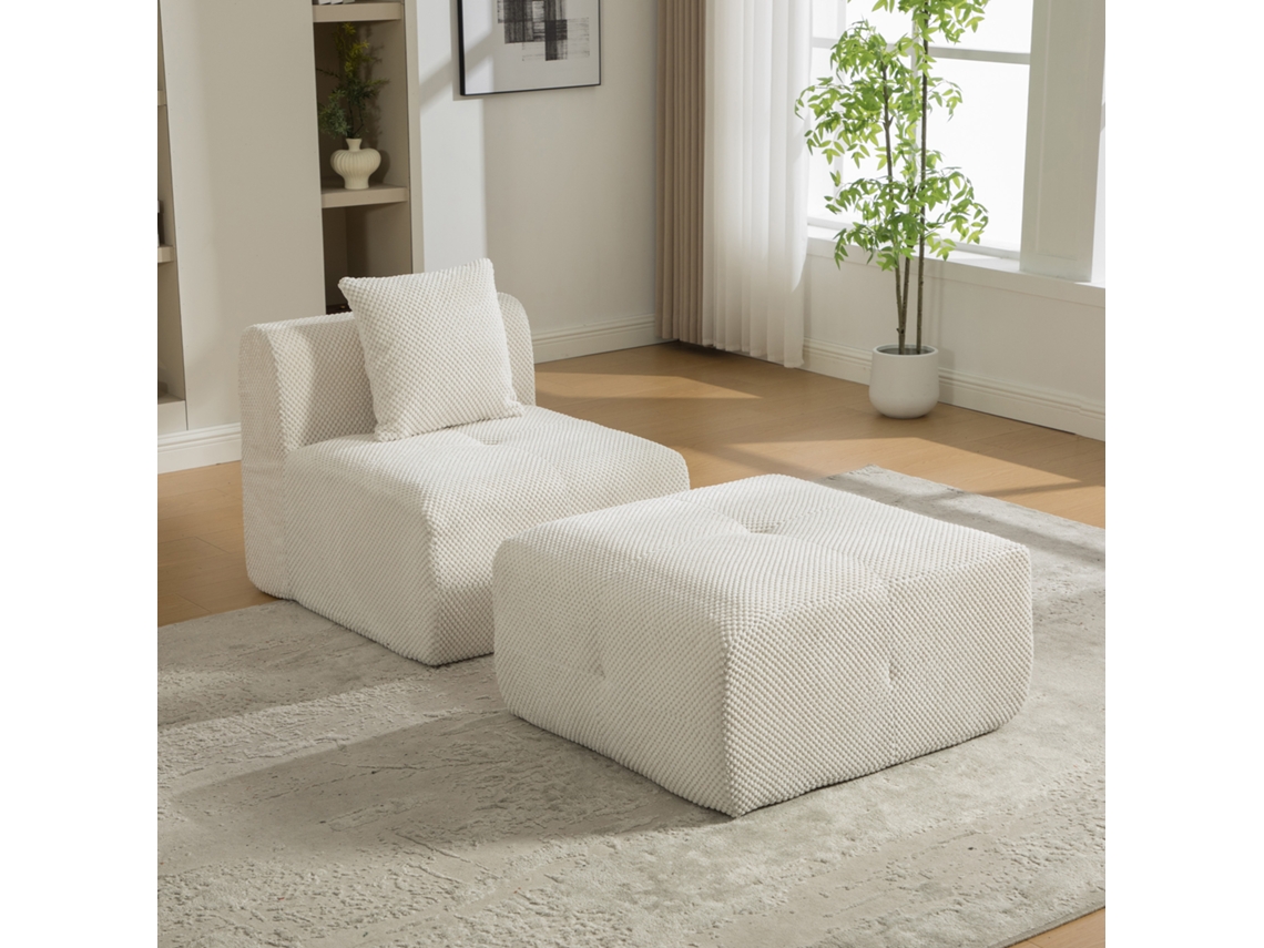 Sofá Modular De 1 Lugar Em Chenilha Com Espuma 30d E Base Antiderrapante Bege
