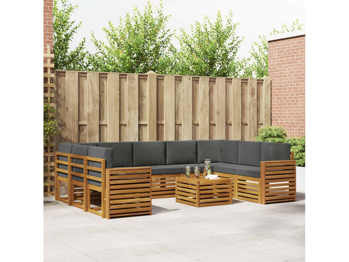 Vidaxl Conjunto De Sofás Para Exterior 10 Unid. Natural E Antracite