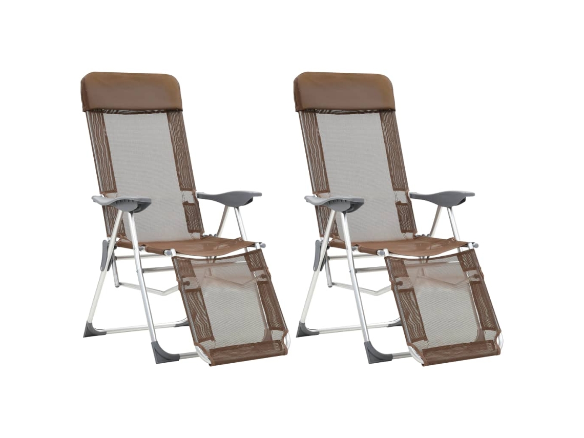 Vidaxl Cadeiras Campismo Dobráveis C/apoio Pés 2pcs Textilene Castanho