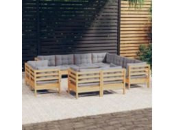 Conjunto 11pcs Lounge De Jardim Almofadões Cinza Pinho Maciço Dkd Home Decor