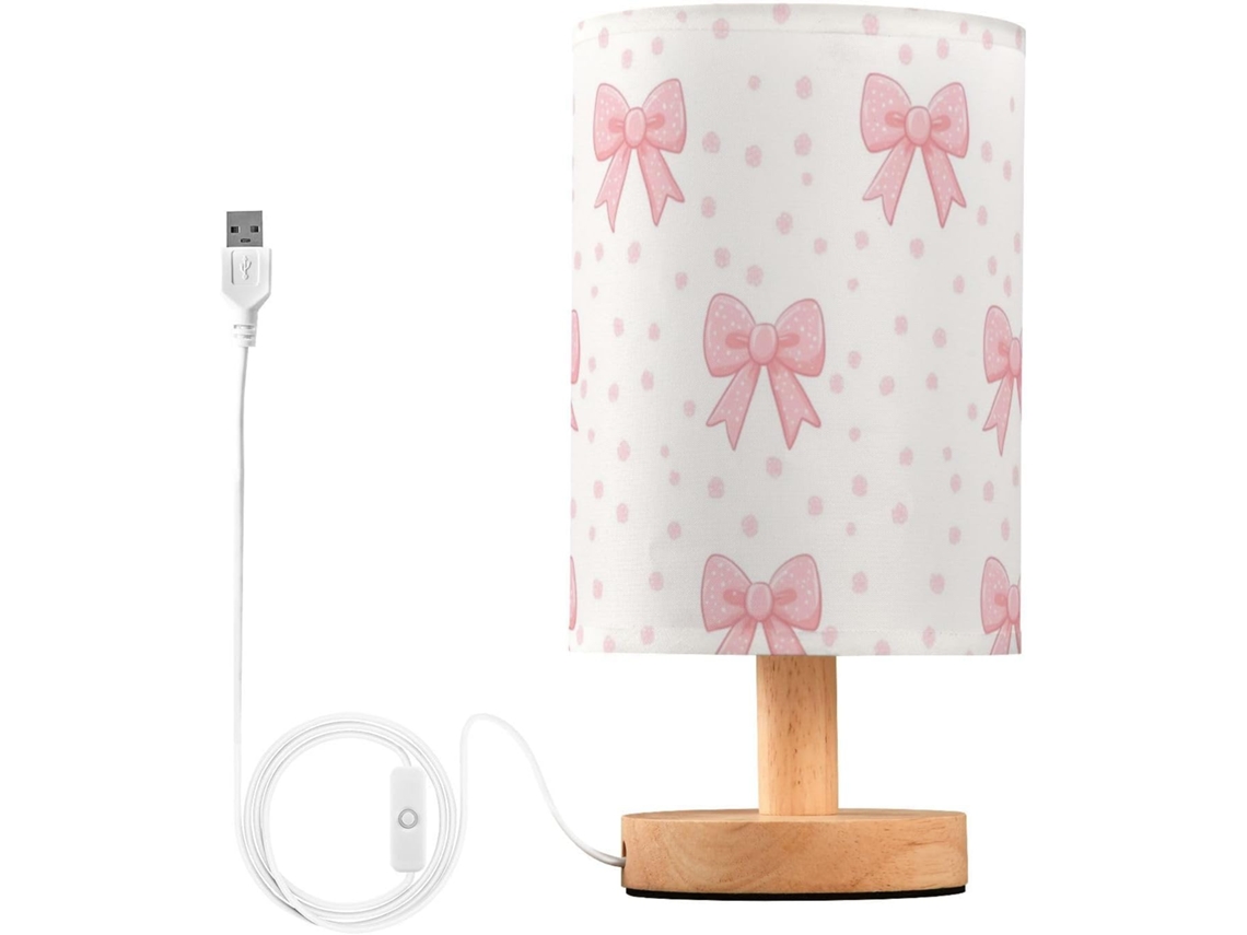 Abajur De Cabeceira Kcldeci Rosa Com Bolinhas, Ideal Para Quarto, Estilo Fazenda, Mesa De Cabeceira, Mesa De Trabalho