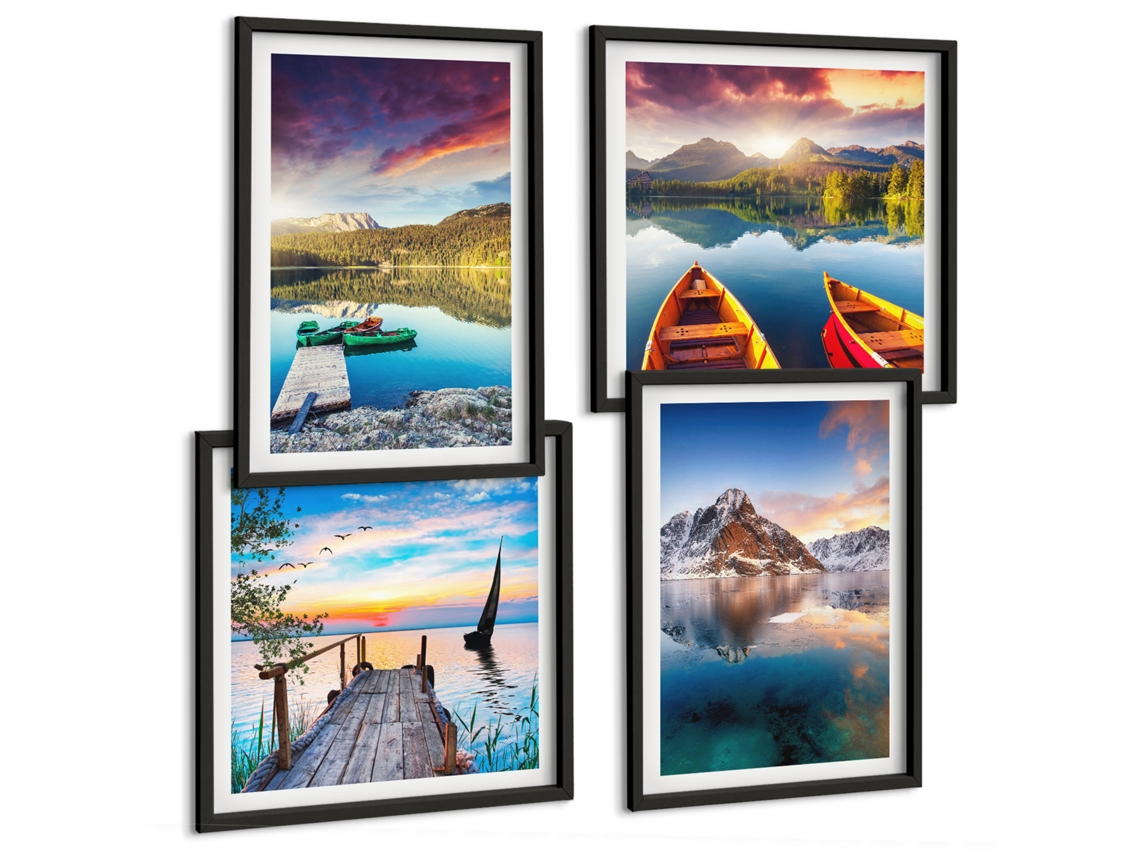 Composição De Quadros Paisagens Cachoeiras Lagos Espelharte (4 Peças)