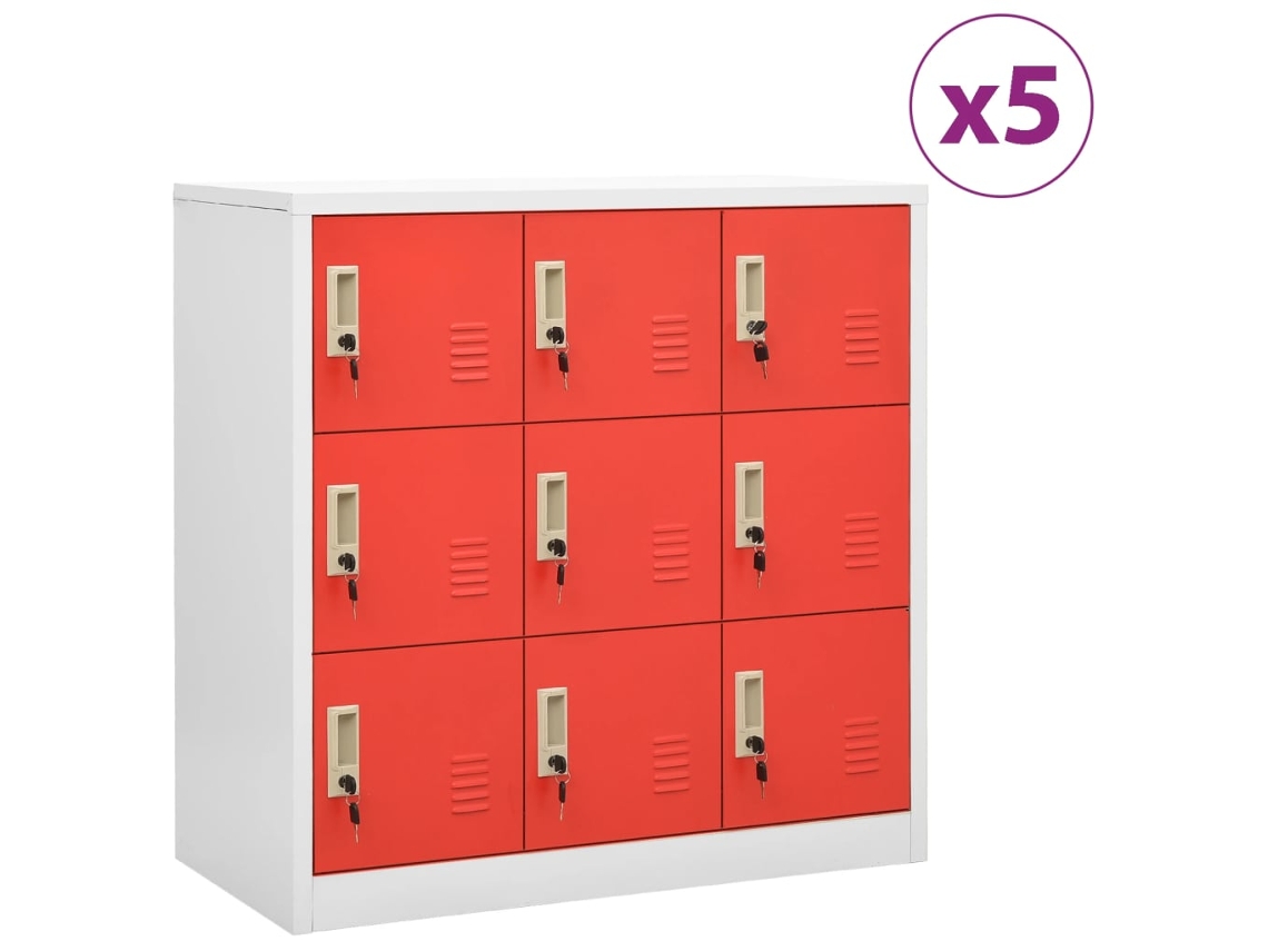 Vidaxl Cacifos 5 Pcs 90x45x92,5 Cm Aço Cinzento-claro E Vermelho