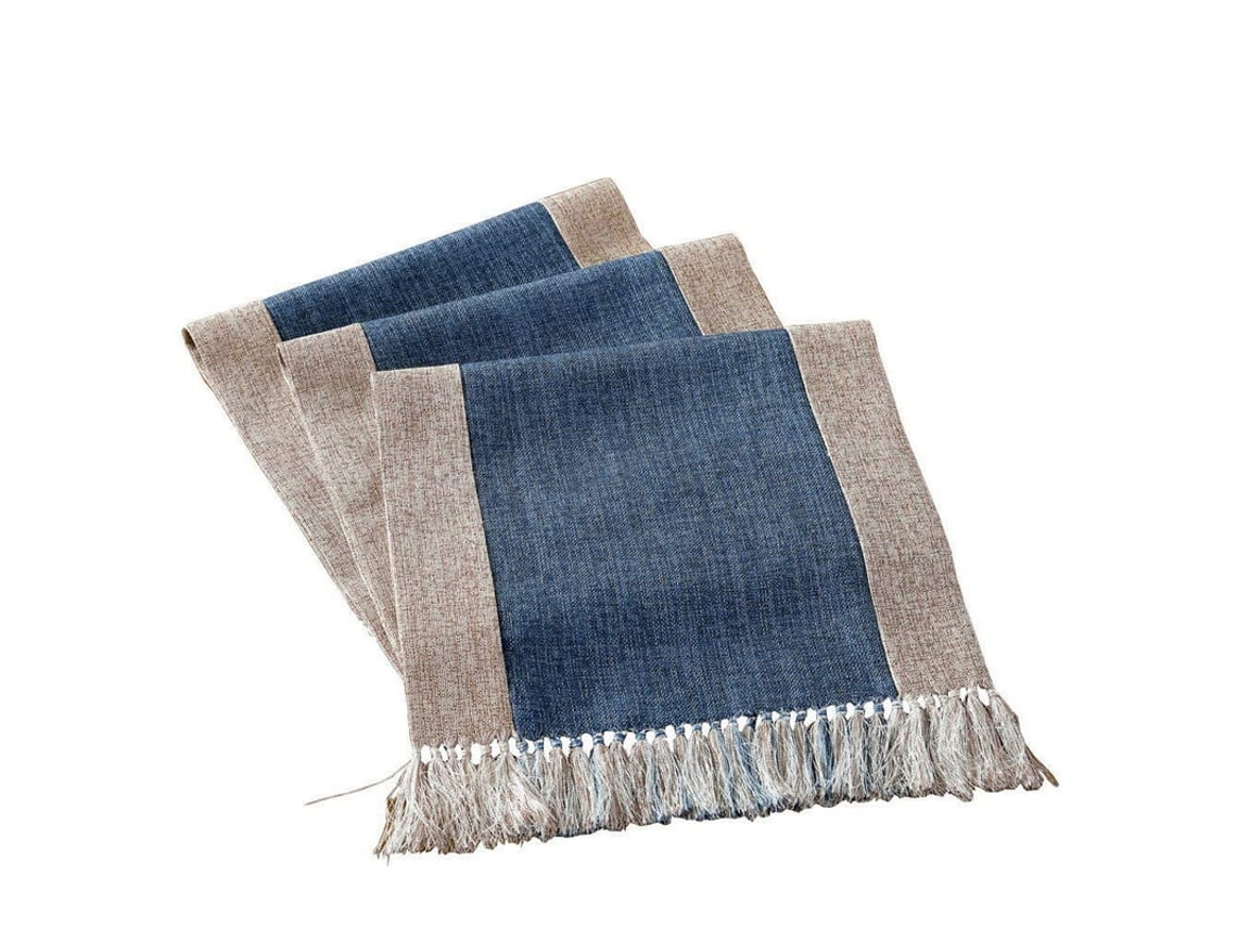 2026-mantel De Mesa Rústico Lavável 15x94 Polegadas Azul Estilo Campestre Moderno Com Bordados Para Sala De Estar