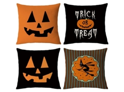 Rebe-funda De Almohada Decorativa De Halloween 4 Piezas Negro Con Calabaza Fantasma Murciélago Gato Para Decoración De Halloween