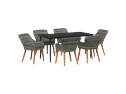 Conjunto 7 Conjunto De Jantar Para Jardim Vidaxl Cinzento Vime Pe (160 X 80 X 74 Cm)