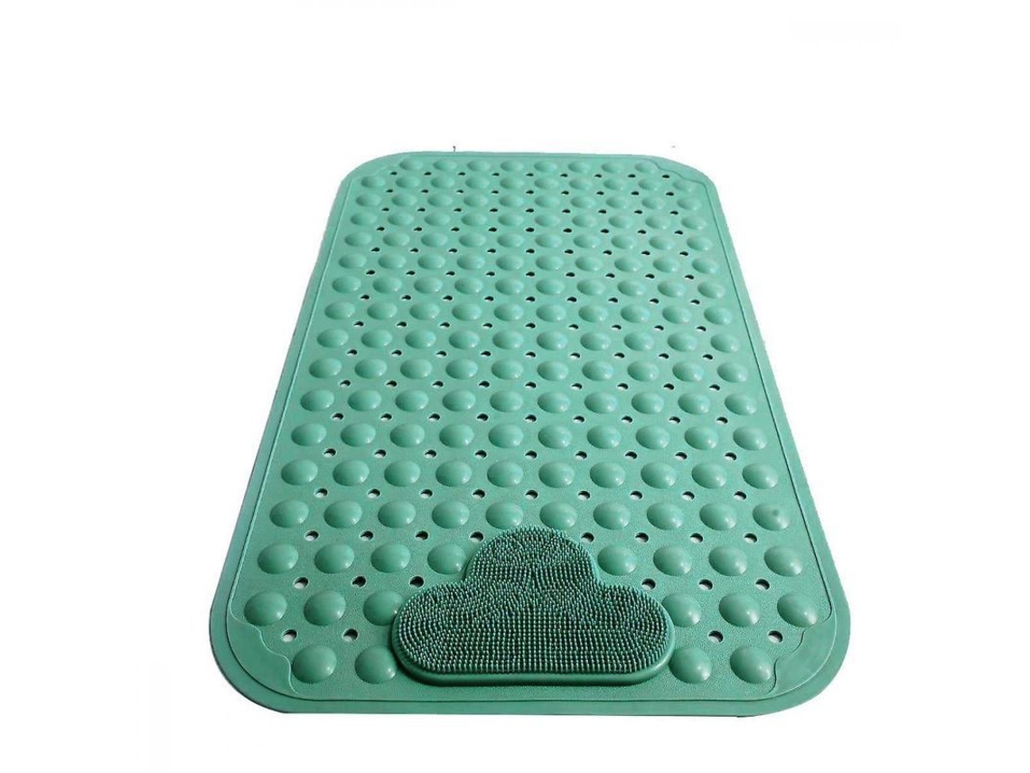Nova Line tapete de Chuveiro Anti derrame com Escova de Limpeza de Pés, 70x40cm Verde com Ventosas