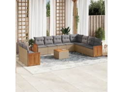 Vidaxl 11 Pcs Conjunto Sofás De Jardim C/ Almofadões Vime Pe Bege